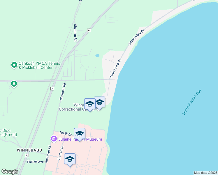 map of restaurants, bars, coffee shops, grocery stores, and more near 4431 Island View Drive in Oshkosh