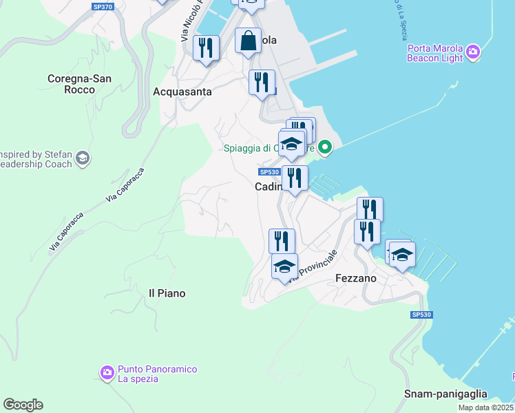 map of restaurants, bars, coffee shops, grocery stores, and more near in Provincia della Spezia