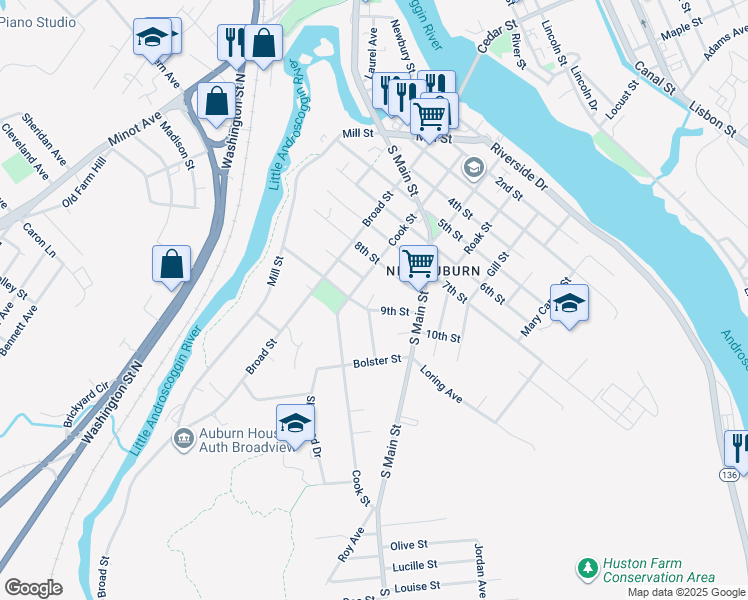 map of restaurants, bars, coffee shops, grocery stores, and more near 5 Patton Street in Auburn