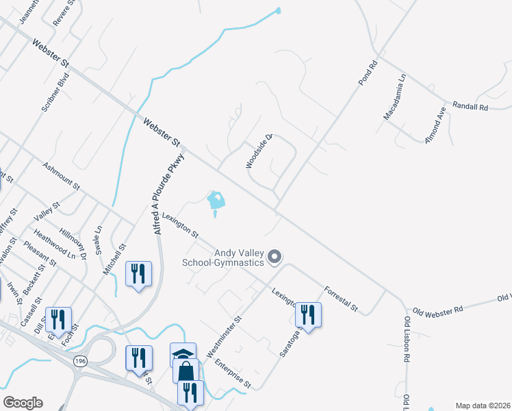 map of restaurants, bars, coffee shops, grocery stores, and more near 721 Webster Street in Lewiston