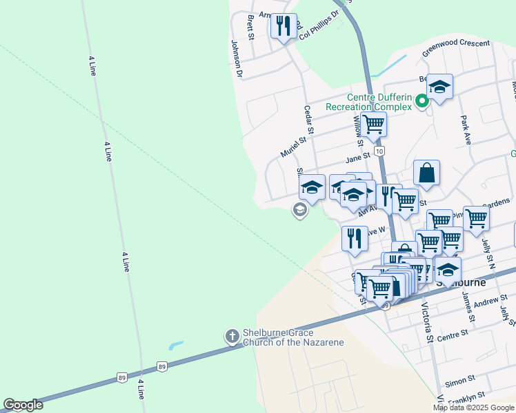 map of restaurants, bars, coffee shops, grocery stores, and more near 233 Silk Drive in Shelburne