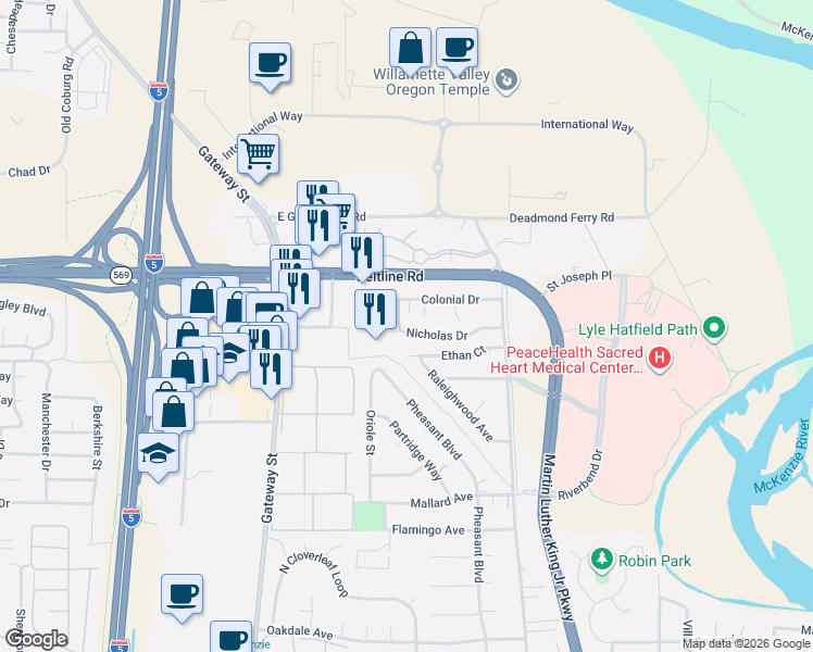map of restaurants, bars, coffee shops, grocery stores, and more near 616 Ethan Court in Springfield