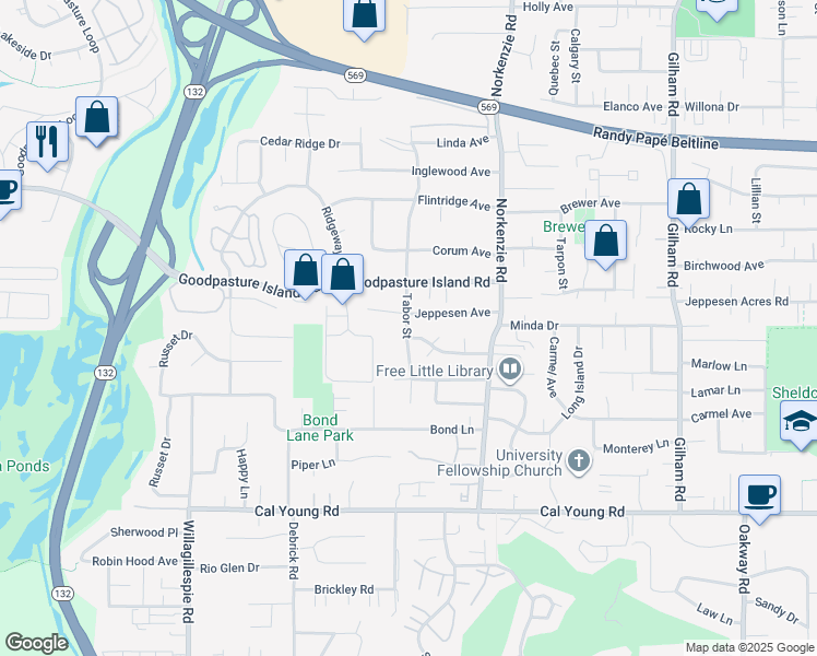 map of restaurants, bars, coffee shops, grocery stores, and more near 1855 Tabor Street in Eugene