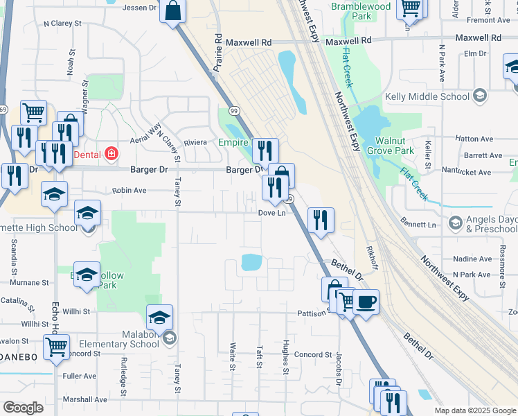 map of restaurants, bars, coffee shops, grocery stores, and more near 1960 Taft Street in Eugene