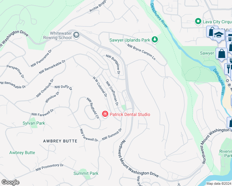 map of restaurants, bars, coffee shops, grocery stores, and more near 3078 Northwest Craftsman Drive in Bend