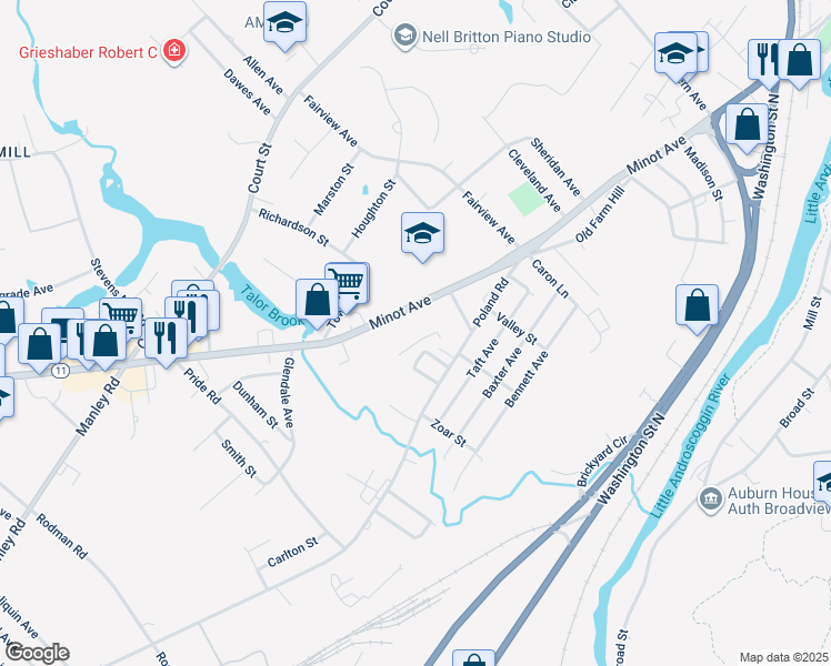 map of restaurants, bars, coffee shops, grocery stores, and more near 440 Minot Avenue in Auburn