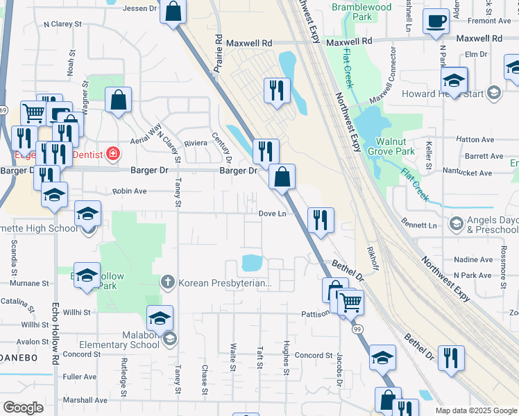 map of restaurants, bars, coffee shops, grocery stores, and more near 1960 Taft Street in Eugene