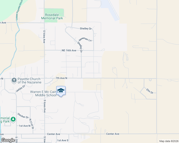 map of restaurants, bars, coffee shops, grocery stores, and more near 2610 Driftwood Drive in Payette