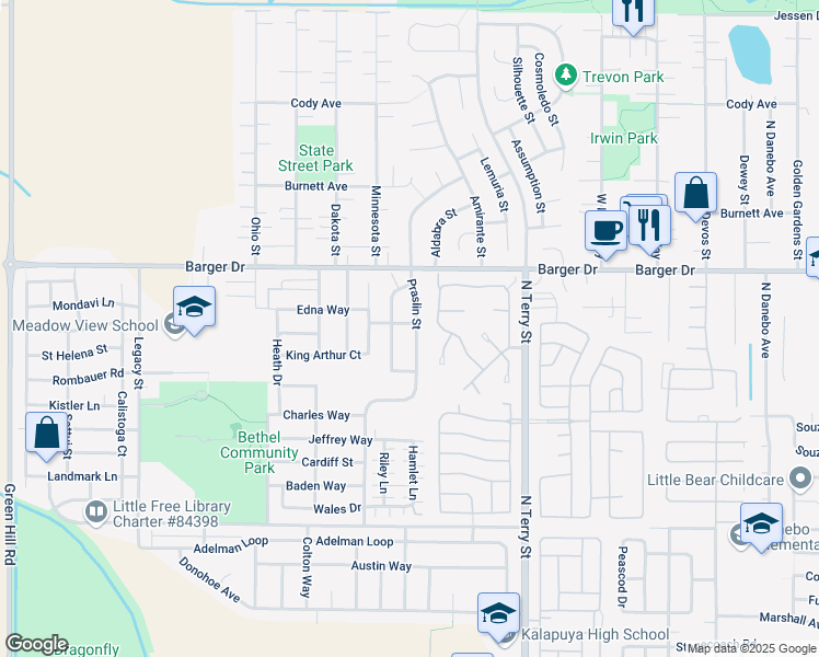 map of restaurants, bars, coffee shops, grocery stores, and more near 1886 Praslin Street in Eugene