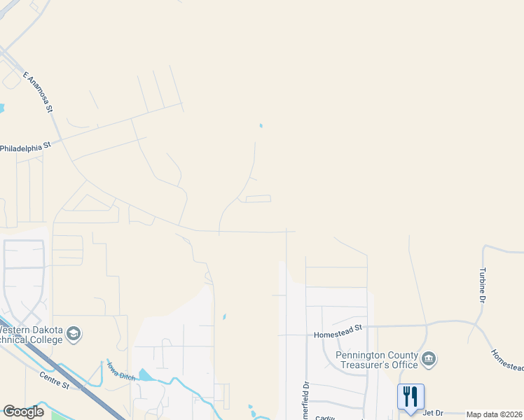 map of restaurants, bars, coffee shops, grocery stores, and more near 434 North Valley Drive in Rapid City