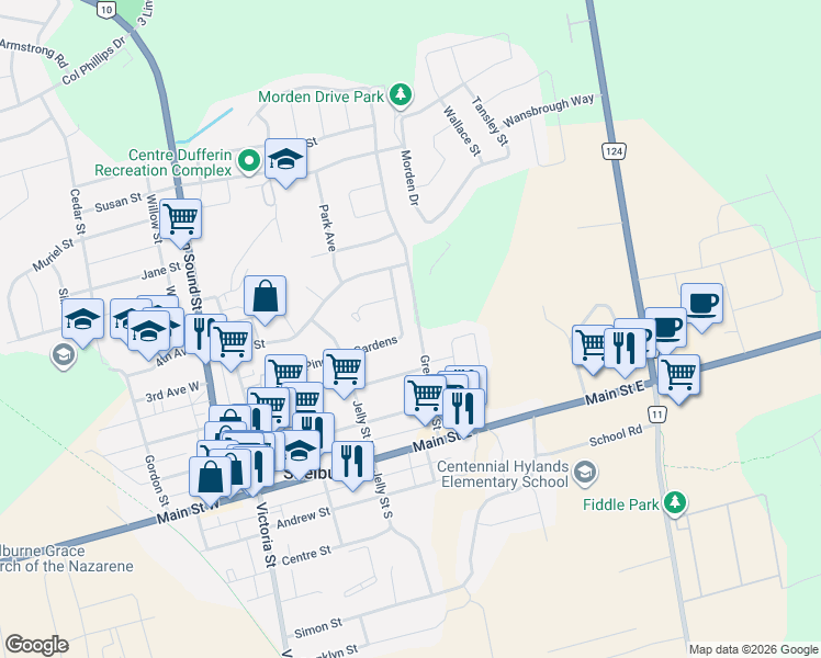 map of restaurants, bars, coffee shops, grocery stores, and more near 317 Pineview Gardens in Shelburne