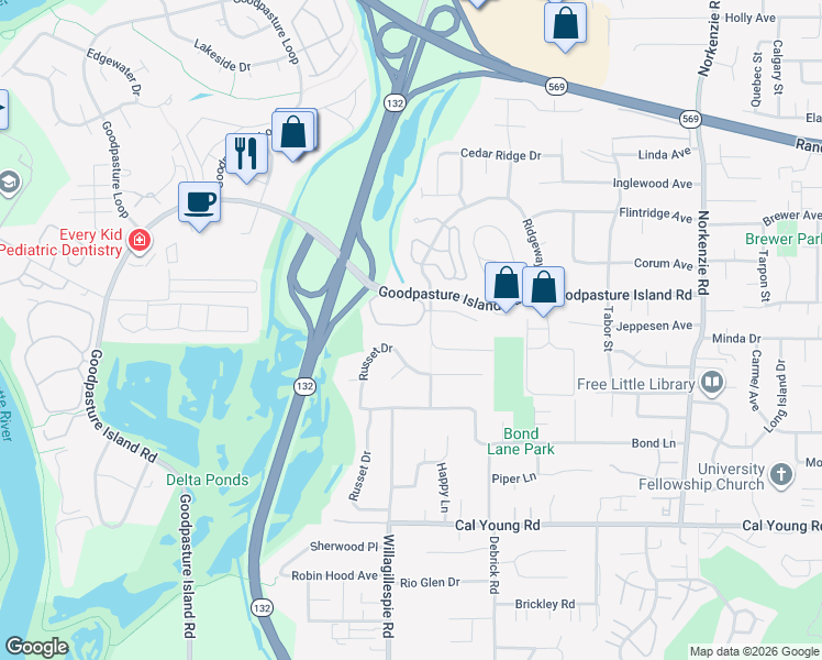 map of restaurants, bars, coffee shops, grocery stores, and more near 1844 Happy Lane in Eugene