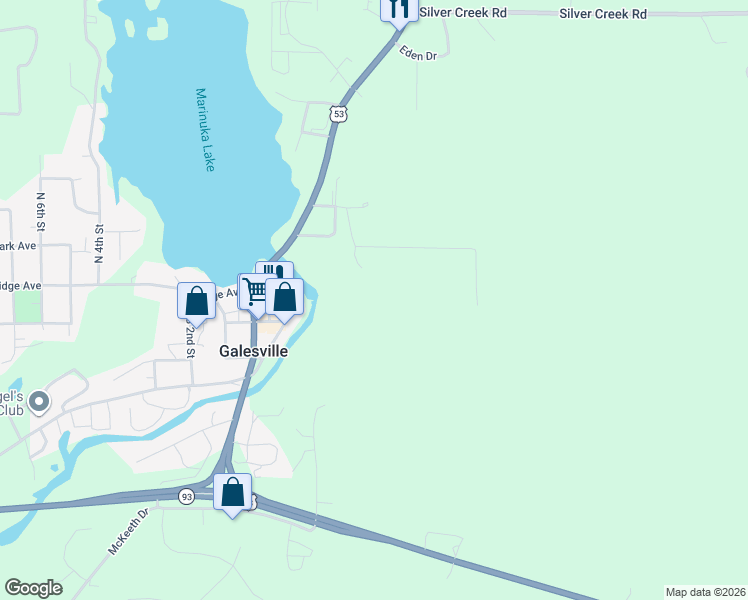 map of restaurants, bars, coffee shops, grocery stores, and more near N17005 East Orchard Lane in Galesville