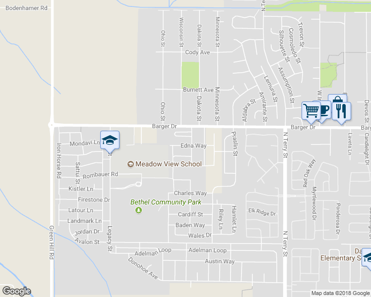 map of restaurants, bars, coffee shops, grocery stores, and more near 5534 Edna Way in Eugene