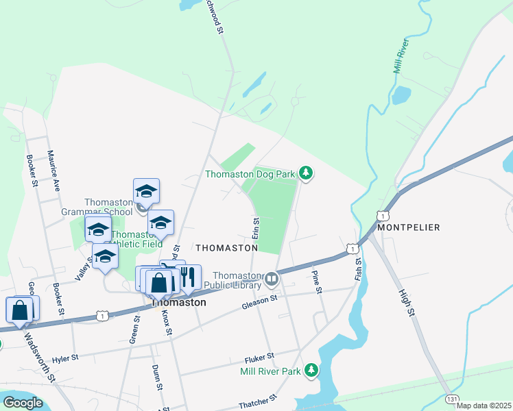 map of restaurants, bars, coffee shops, grocery stores, and more near 13 Erin Street in Thomaston