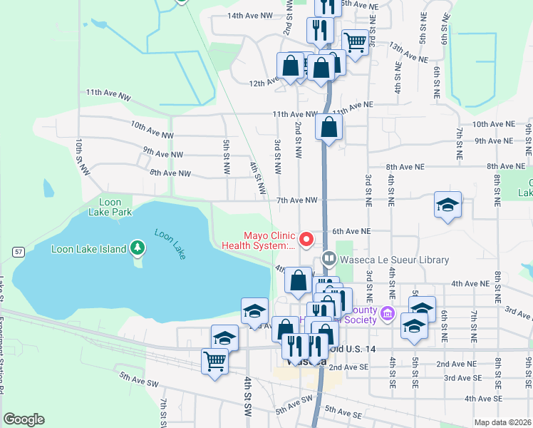 map of restaurants, bars, coffee shops, grocery stores, and more near in Waseca