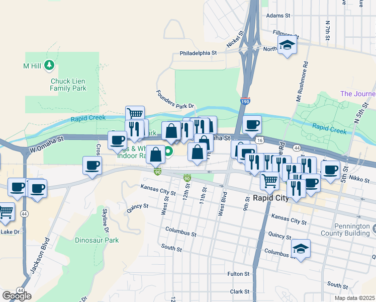 map of restaurants, bars, coffee shops, grocery stores, and more near 2310 Rapid Street in Rapid City