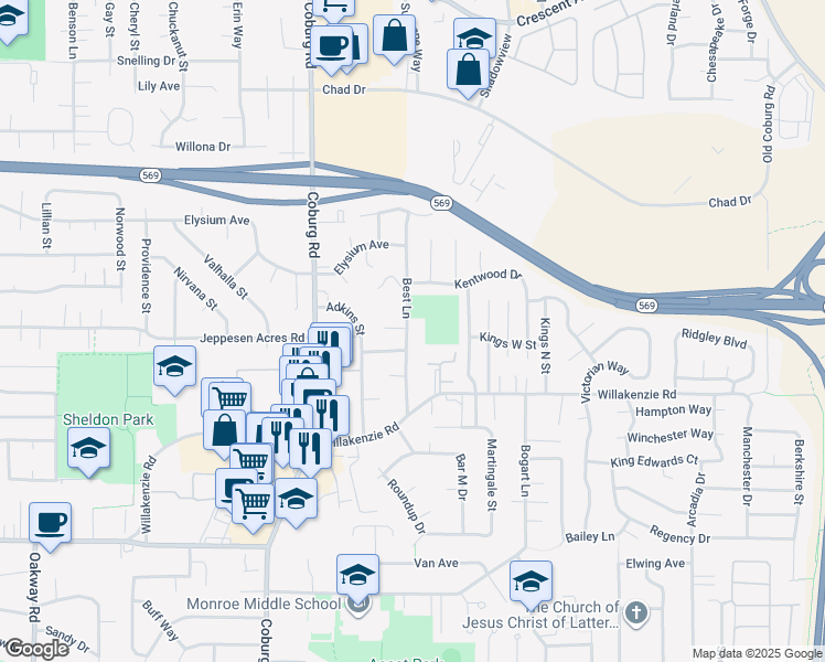 map of restaurants, bars, coffee shops, grocery stores, and more near 1715 Best Lane in Eugene