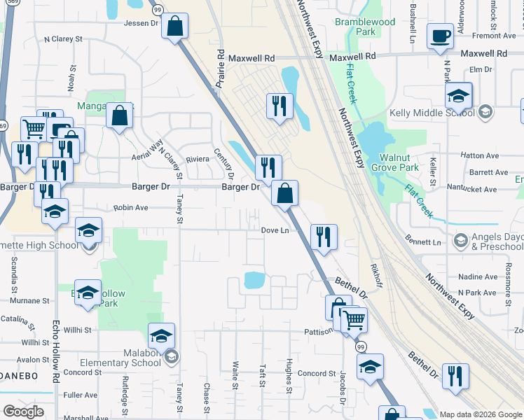 map of restaurants, bars, coffee shops, grocery stores, and more near 1960 Taft Street in Eugene