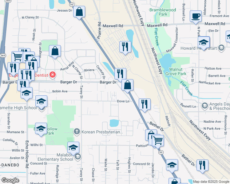 map of restaurants, bars, coffee shops, grocery stores, and more near 1960 Taft Street in Eugene