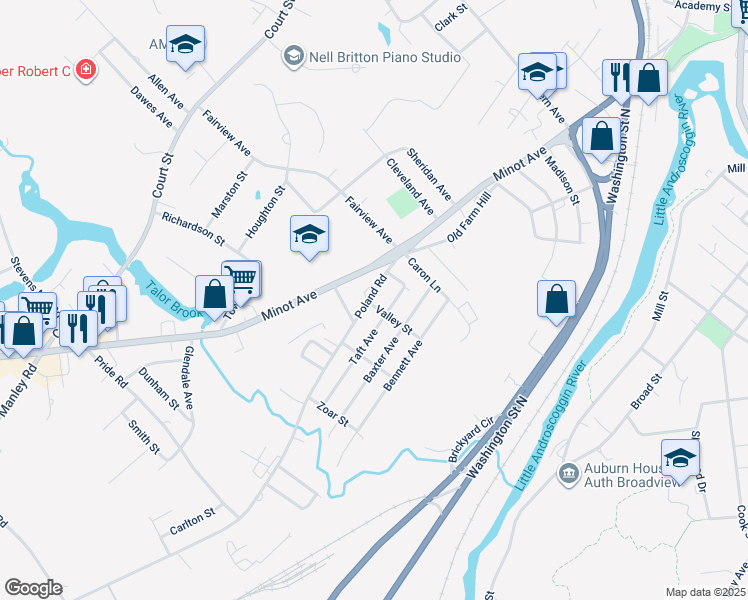 map of restaurants, bars, coffee shops, grocery stores, and more near 50 Poland Road in Auburn