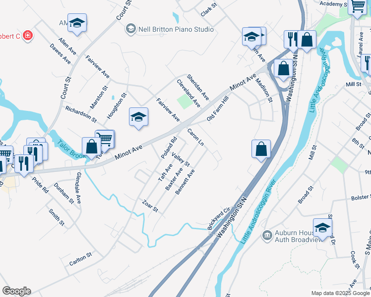 map of restaurants, bars, coffee shops, grocery stores, and more near 8 Taft Avenue in Auburn
