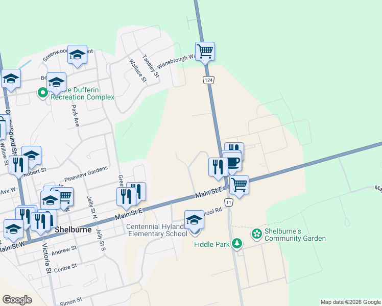 map of restaurants, bars, coffee shops, grocery stores, and more near 710 Industrial Road in Shelburne