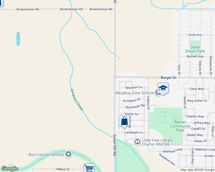 map of restaurants, bars, coffee shops, grocery stores, and more near 89258 Green Hill Road in Eugene