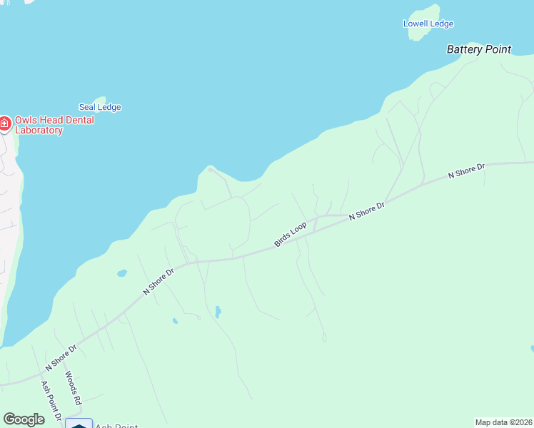 map of restaurants, bars, coffee shops, grocery stores, and more near 11 Montgomery Lane in Owls Head