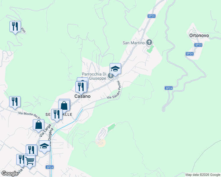 map of restaurants, bars, coffee shops, grocery stores, and more near 46 SP24 in Casano