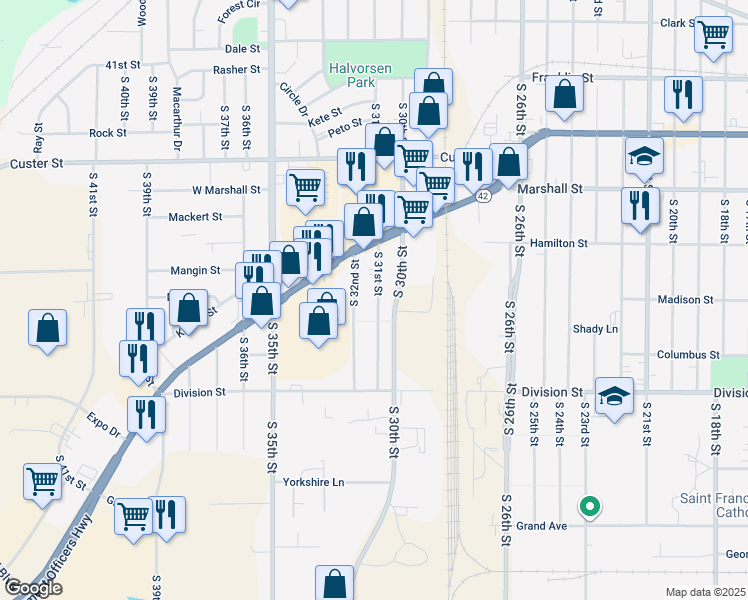 map of restaurants, bars, coffee shops, grocery stores, and more near 1254 South 31st Street in Manitowoc