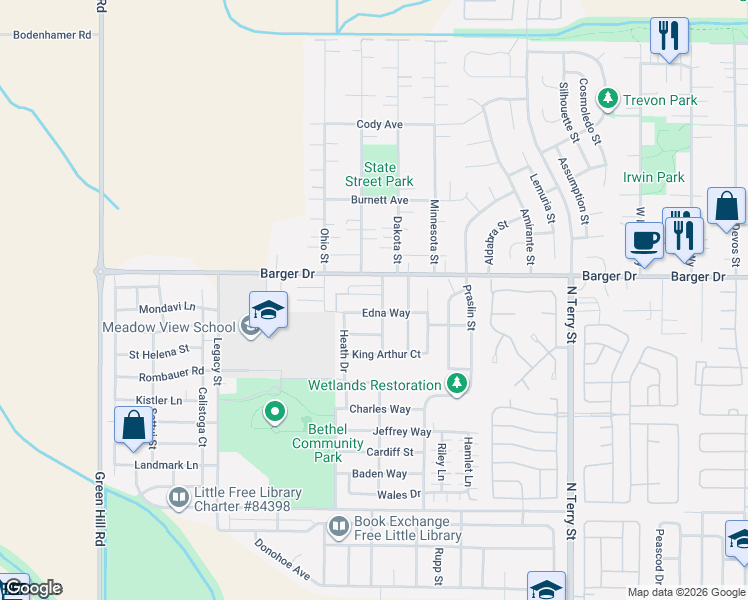 map of restaurants, bars, coffee shops, grocery stores, and more near 5510 Tribute Way in Eugene
