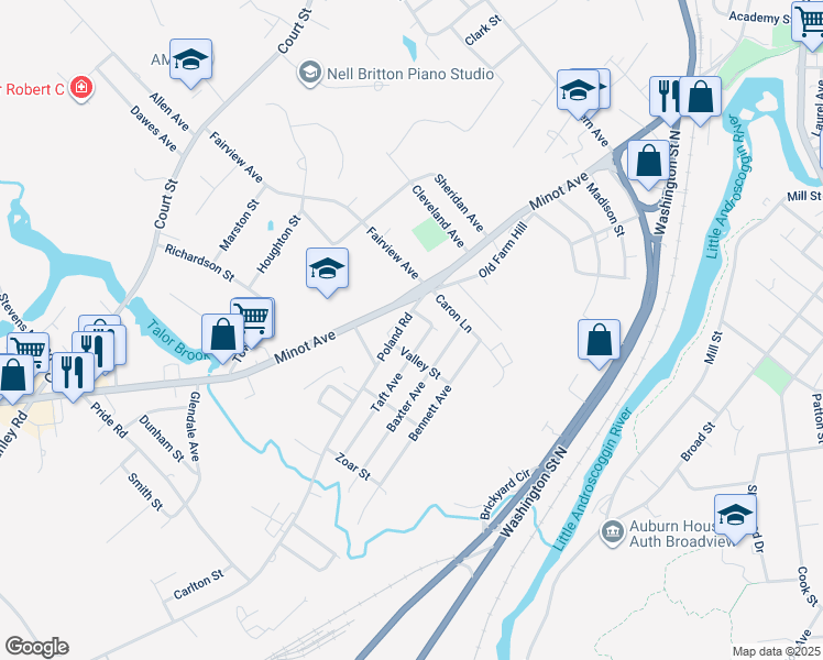 map of restaurants, bars, coffee shops, grocery stores, and more near 50 Poland Road in Auburn