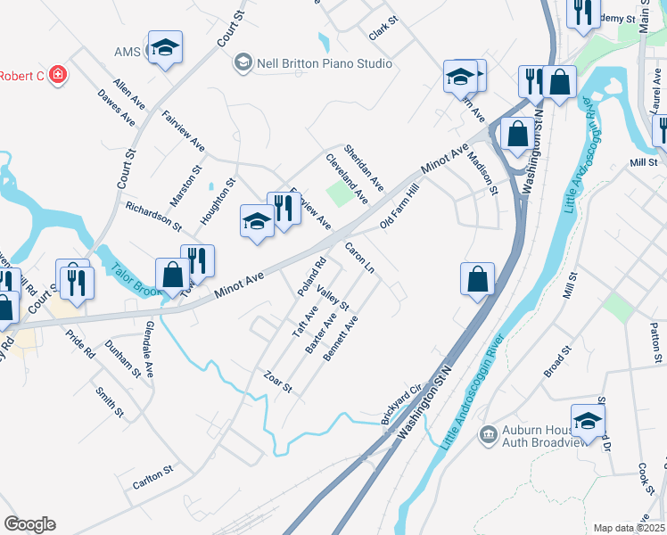 map of restaurants, bars, coffee shops, grocery stores, and more near 8 Taft Avenue in Auburn