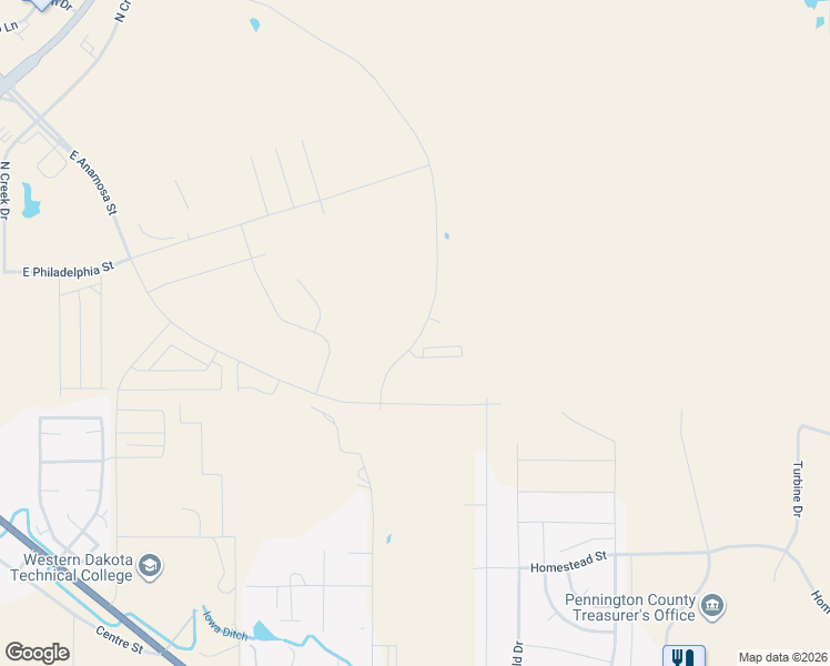 map of restaurants, bars, coffee shops, grocery stores, and more near 405 Valley Drive in Rapid City
