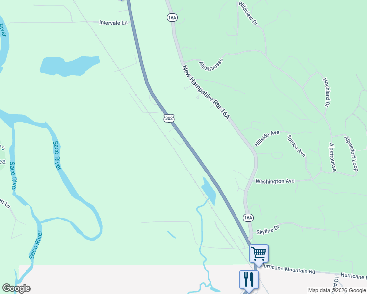 map of restaurants, bars, coffee shops, grocery stores, and more near 113 White Mountain Highway in Intervale