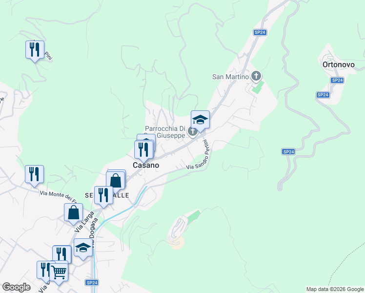 map of restaurants, bars, coffee shops, grocery stores, and more near 46 Strada Provinciale 24 in Casano