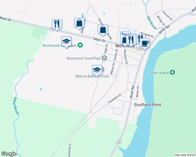 map of restaurants, bars, coffee shops, grocery stores, and more near 28 High Street in Richmond