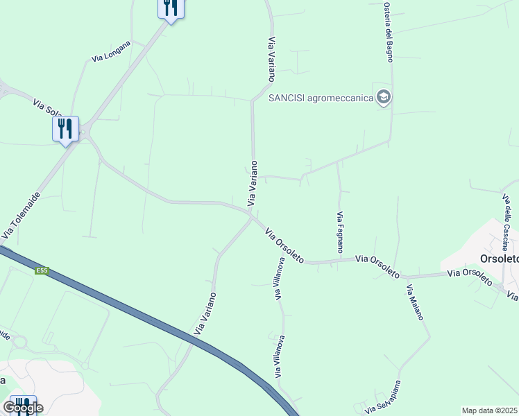 map of restaurants, bars, coffee shops, grocery stores, and more near 241 Via Orsoleto in Provincia di Rimini