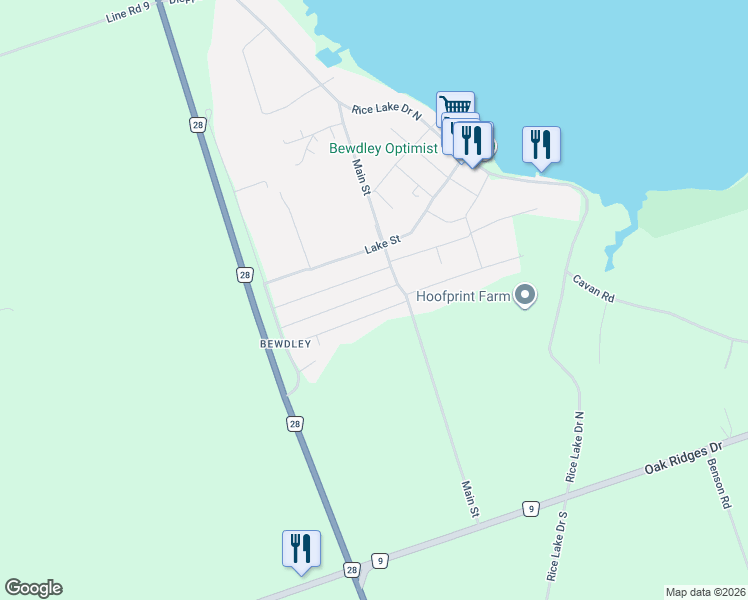 map of restaurants, bars, coffee shops, grocery stores, and more near 7080 Waverly Street in Bewdley
