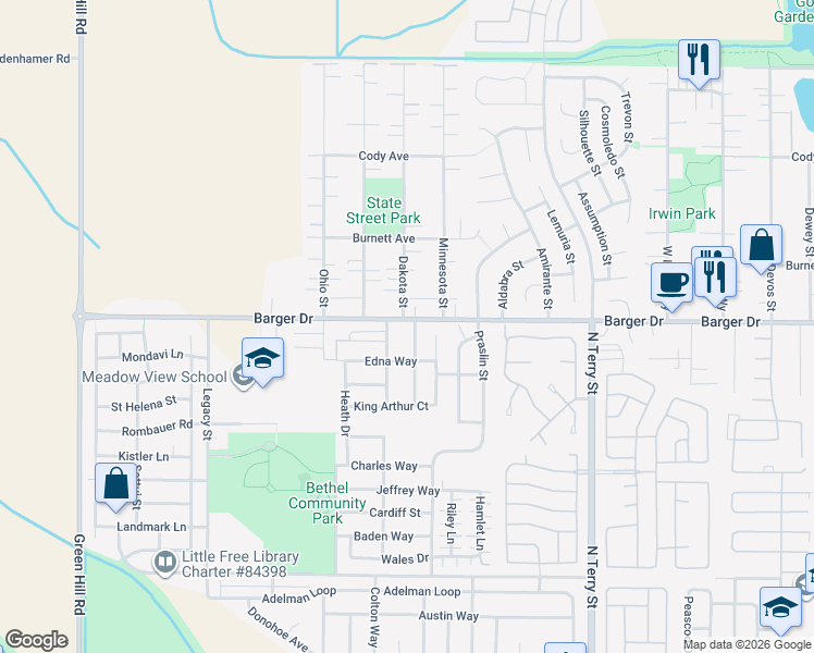 map of restaurants, bars, coffee shops, grocery stores, and more near 5425 Barger Drive in Eugene