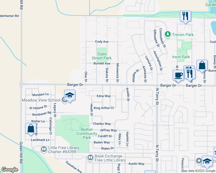 map of restaurants, bars, coffee shops, grocery stores, and more near 5425 Barger Drive in Eugene
