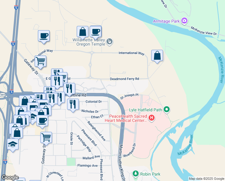 map of restaurants, bars, coffee shops, grocery stores, and more near 3491 Game Farm Road in Springfield