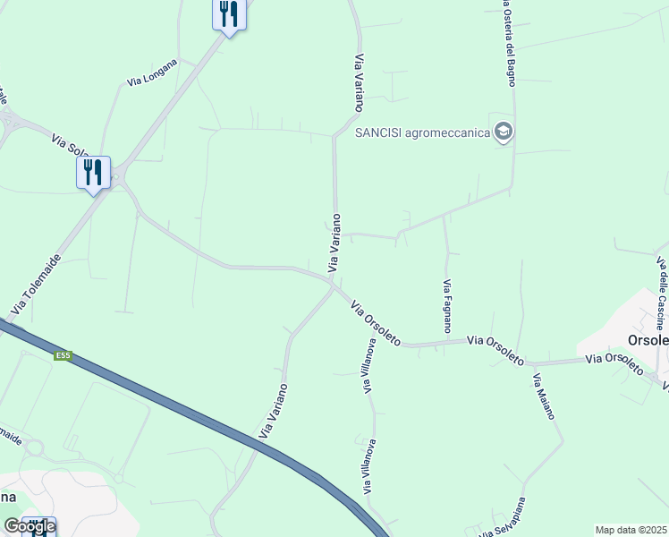 map of restaurants, bars, coffee shops, grocery stores, and more near 241 Via Orsoleto in Provincia di Rimini