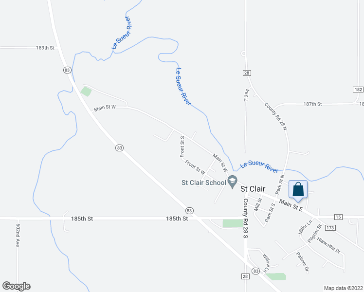 map of restaurants, bars, coffee shops, grocery stores, and more near 229 Front St S in Mankato