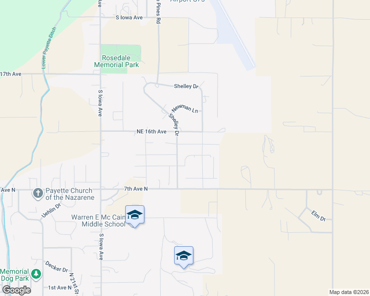 map of restaurants, bars, coffee shops, grocery stores, and more near 2610 Driftwood Drive in Payette