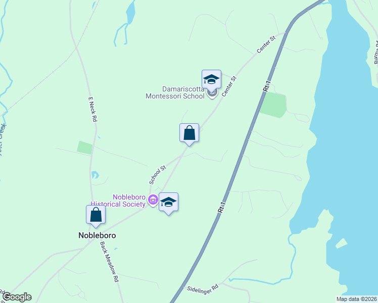 map of restaurants, bars, coffee shops, grocery stores, and more near 194 Center Street in Nobleboro