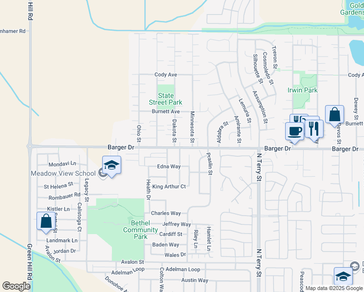 map of restaurants, bars, coffee shops, grocery stores, and more near 5425 Barger Dr in Eugene