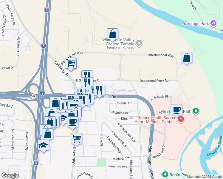 map of restaurants, bars, coffee shops, grocery stores, and more near 3530 East Game Farm Road in Springfield