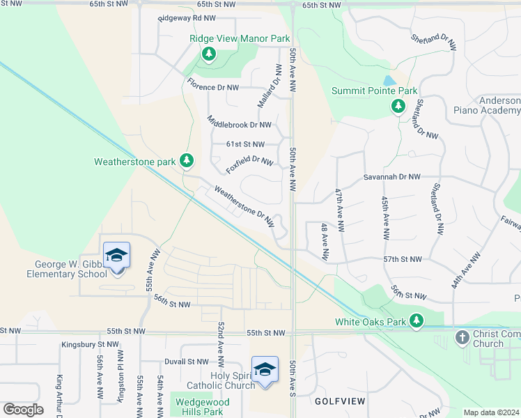 map of restaurants, bars, coffee shops, grocery stores, and more near 5109 Weatherstone Drive Northwest in Rochester